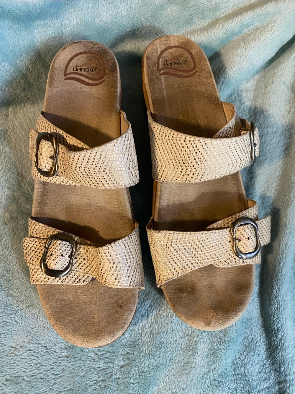 Dansko Women's Textured Cream Double Buckle Slide Sandals